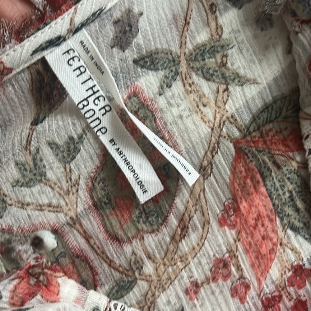 Anthropologie Feather Bone Elena Top Floral Printed Lace Sheer Blouse Button 4US - Picture 3 of 11